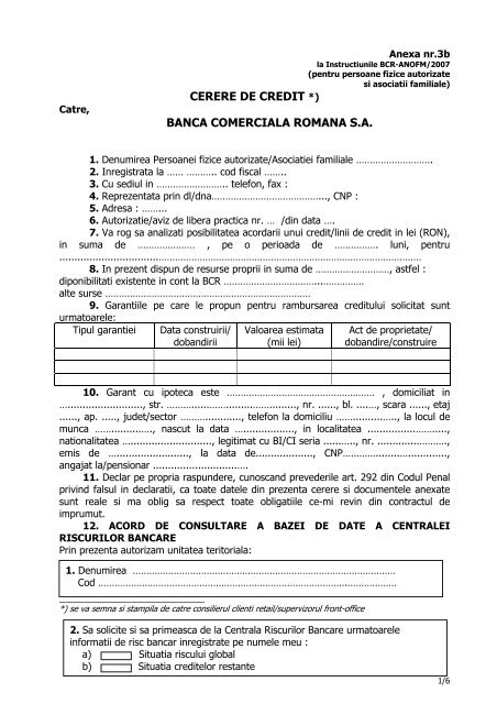 cerere de credit *) banca comerciala romana sa - ANOFM