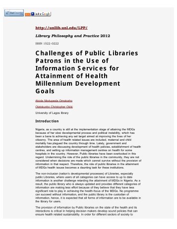 Challenges of Public Libraries Patrons in the Use of Information ...