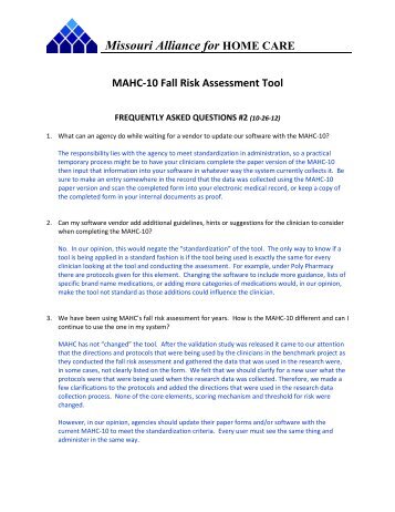 Missouri Alliance for HOME CARE MAHC-10 Fall Risk Assessment ...