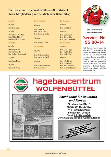 Ausgabe 12 / 2006 - Gemeinnützige Wohnstätten eG Wolfenbüttel