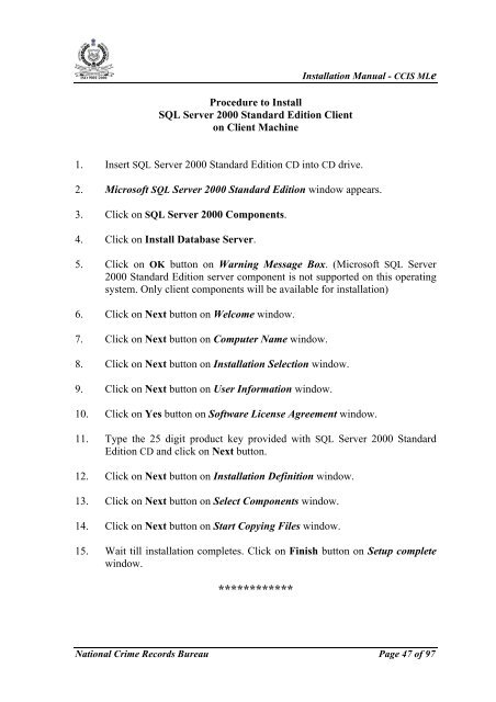 CCIS MLe Guide - National Crime Records Bureau