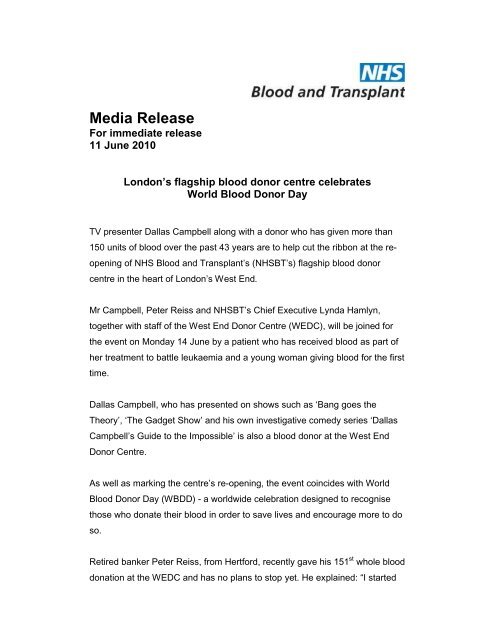 Media Release - Give Blood