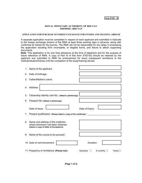 Application for Purchase of Foreign Exchange Form