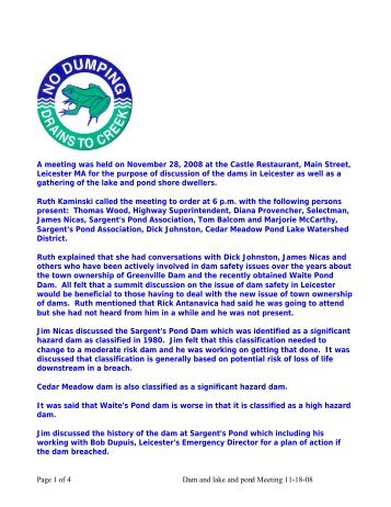 Page 1 of 4 Dam and lake and pond Meeting 11 ... - Town of Leicester