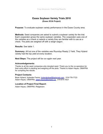 Essex Soybean Variety Trials 2009 - Ontario Soil and Crop ...