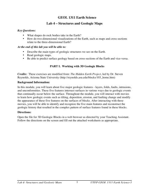 GEOL 1311 Earth Science Lab 4 â Structures and Geologic Maps