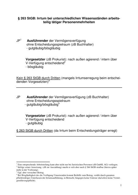 Irrtum bei arbeitsteilig tÃ¤tig werdenden Personenmehrheiten