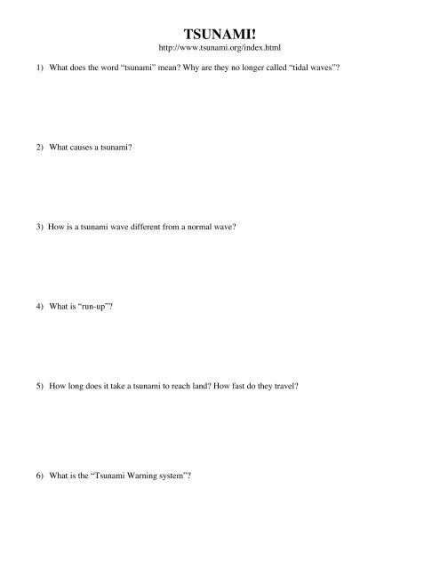 Tsunami Worksheet Web Pdf Saratoga High School