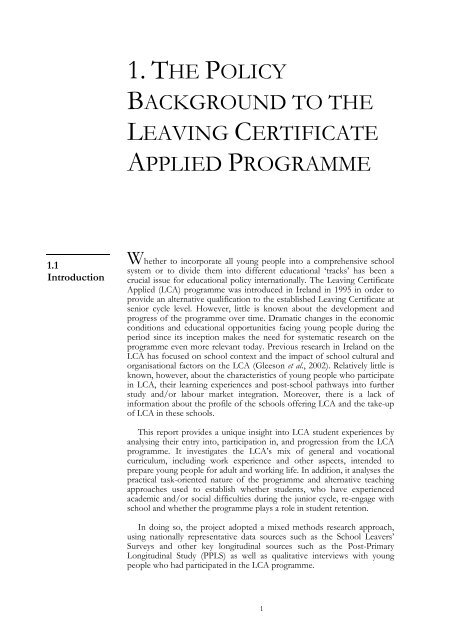 Student Experiences of the Leaving Certificate Applied Programme