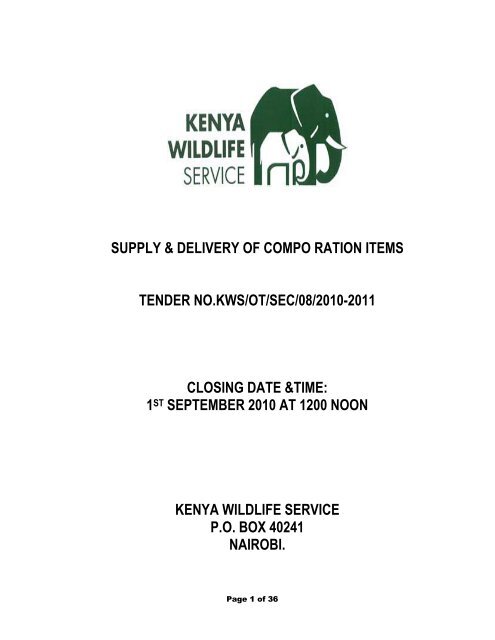 tender for supply of compo ration - Kenya Wildlife Service