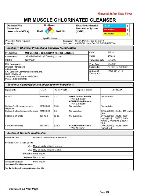 MR MUSCLE CHLORINATED CLEANSER - Benman Industries Inc.