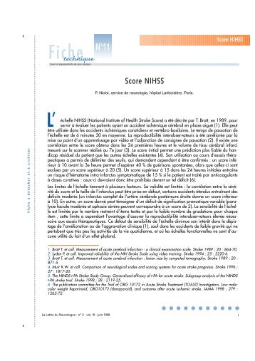 Score NIHSS - Service des Urgences â HÃ´pital Henri Mondor