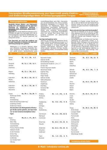 Tourenplan Straßensammlung von Sperrmüll sowie ... - ATO-Online.de