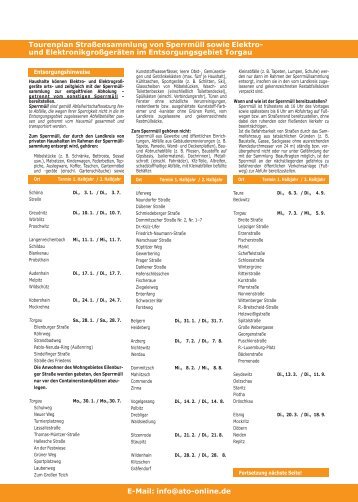 Tourenplan Straßensammlung von Sperrmüll sowie ... - ATO-Online.de