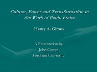 Culture, Power and Transformation in the Work of Paulo Freire ...