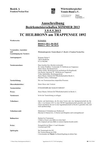 Ausschreibung TC HEILBRONN am TRAPPENSEE 1892 - WTB