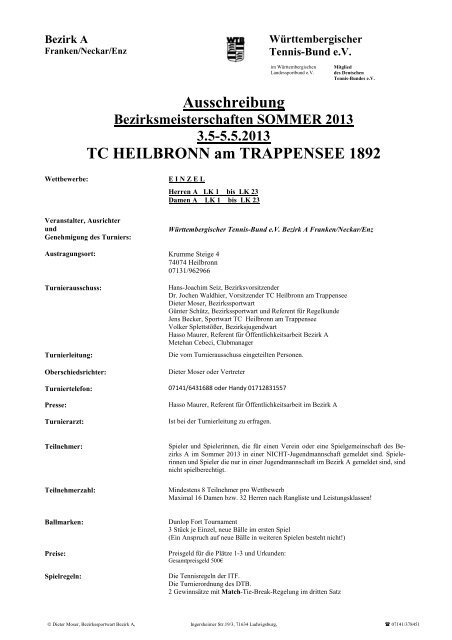 Ausschreibung TC HEILBRONN am TRAPPENSEE 1892 - WTB