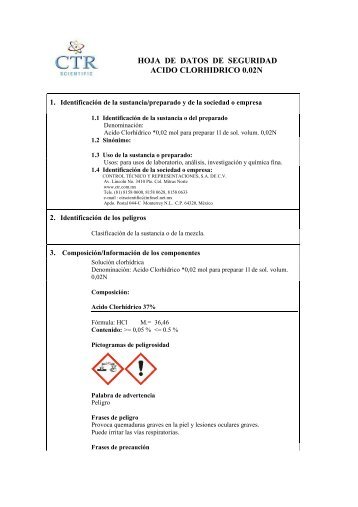 Acido ClorhÃ­drico 0.02N MSDS - CTR Scientific