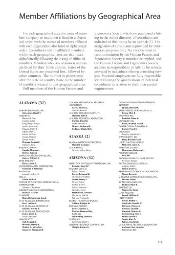 Member Affiliations by Geographical Area - Human Factors and ...