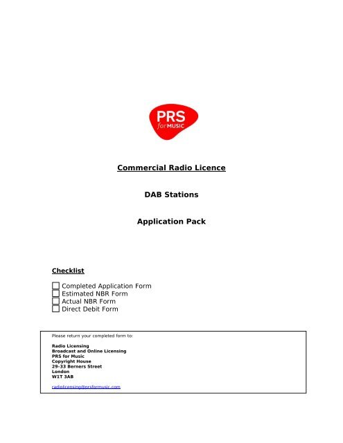 DAB radio form - PRS