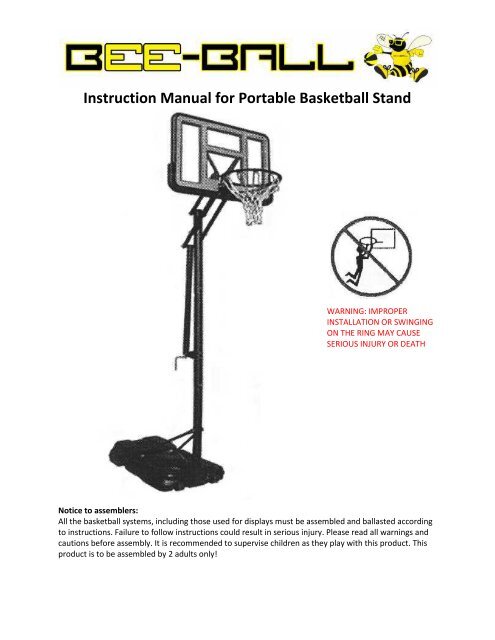 Instruction Manual for Portable Basketball Stand
