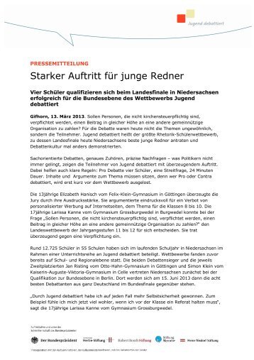 Starker Auftritt für junge Redner - Jugend debattiert