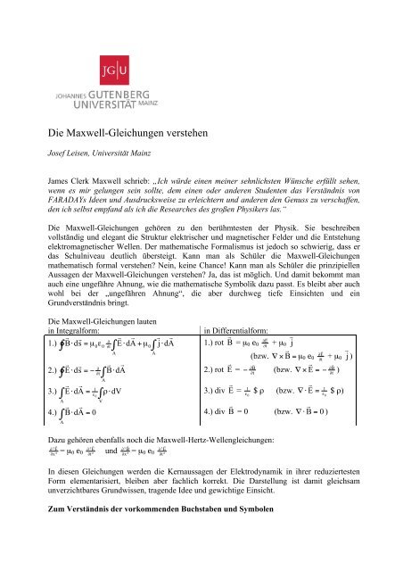 Elementarisierung der Maxwell Gleichungen - Josef Leisen