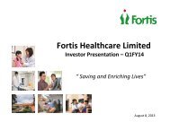 Investor Presentation for the quarter ended June ... - Fortis Healthcare