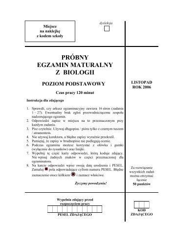 prÃ³bny egzamin maturalny z biologii poziom podstawowy - Gazeta.pl