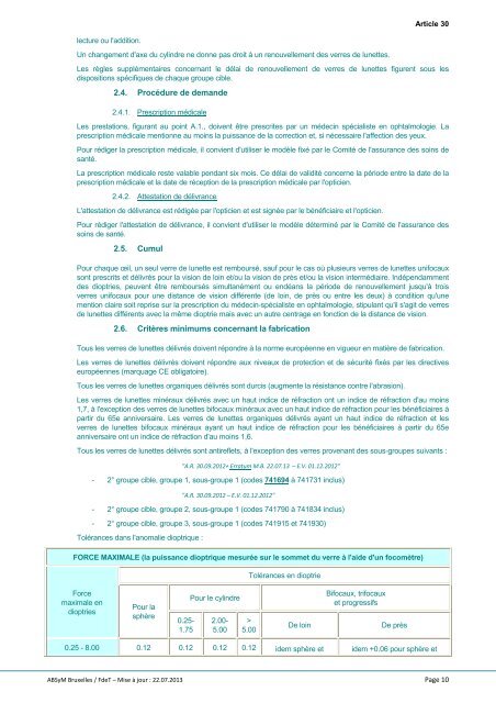 "Art. 30. A. Verres de lunettes