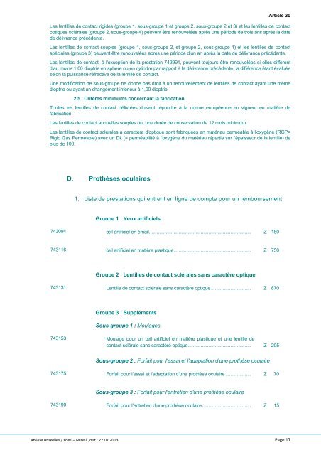 "Art. 30. A. Verres de lunettes