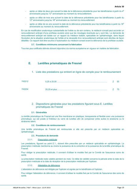 "Art. 30. A. Verres de lunettes