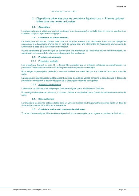 "Art. 30. A. Verres de lunettes
