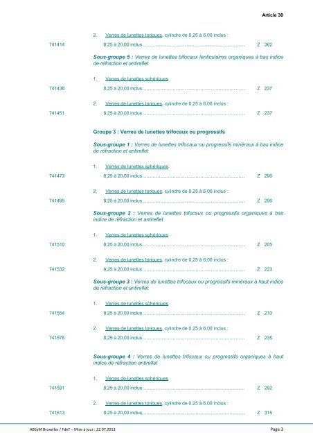"Art. 30. A. Verres de lunettes