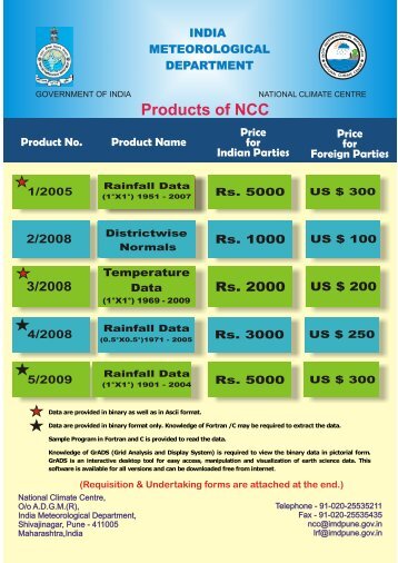 Products of NCC - (IMD), Pune