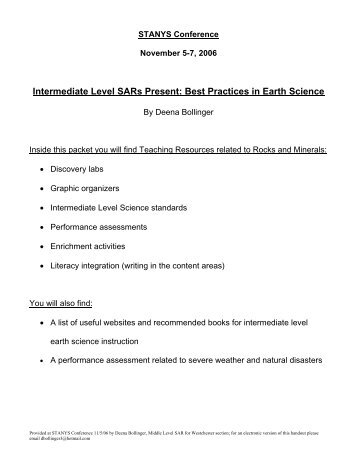 Intermediate Level SARs Present: Best Practices in Earth Science