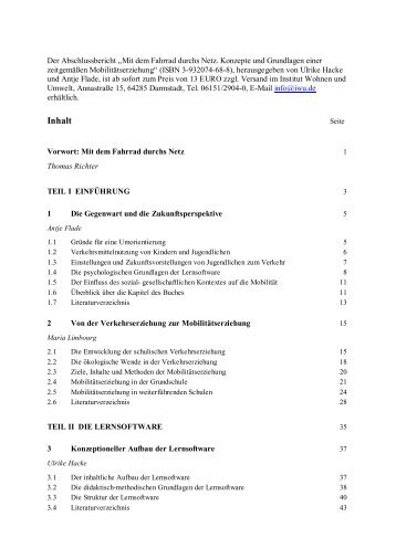 Inhaltsverzeichnis ist hier als PDF - Mit dem Fahrrad durchs Netz