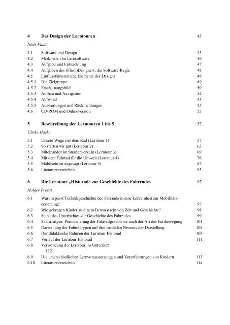 Inhaltsverzeichnis ist hier als PDF - Mit dem Fahrrad durchs Netz