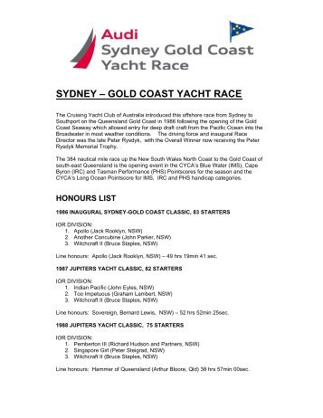 sydney – gold coast yacht race - Cruising Yacht Club of Australia