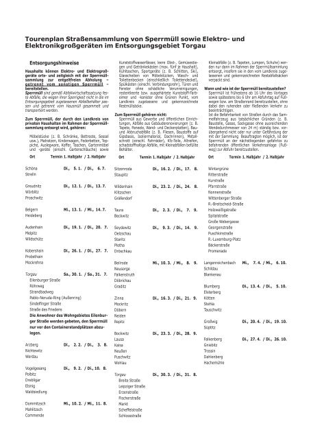 Tourenplan Straßensammlung von Sperrmüll sowie ... - ATO-Online.de