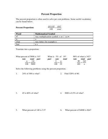 Percent Proportion Worksheet