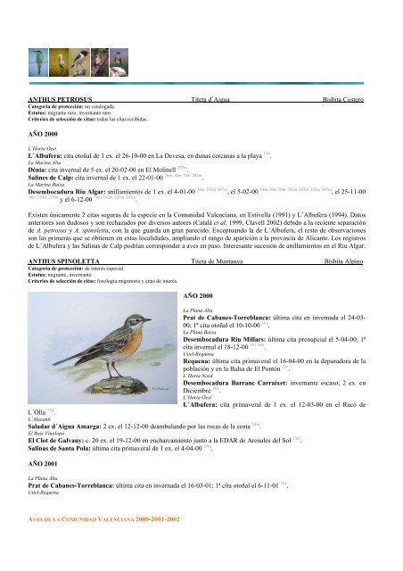 aves de la comunidad valenciana 2000-2001-2002 - InterNatura