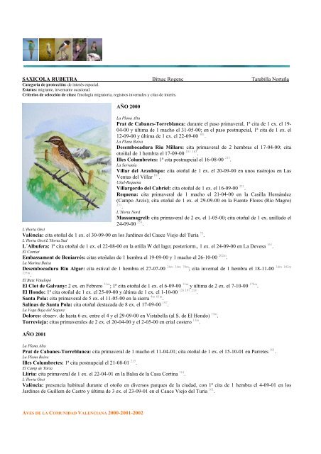 aves de la comunidad valenciana 2000-2001-2002 - InterNatura