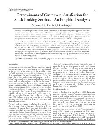 Determinants of Customers' Satisfaction for Stock Broking Services ...