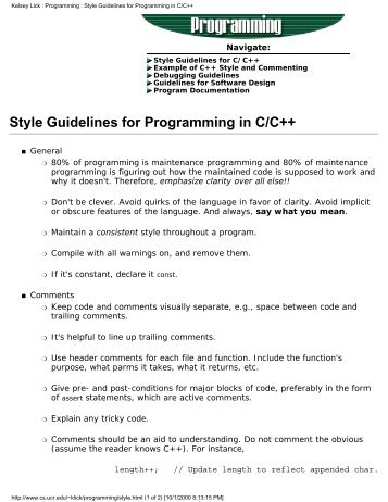 Style Guidelines for Programming in C/C++ - Literate Programming