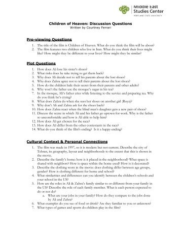 Children of Heaven: Discussion Questions Pre-viewing Questions 1 ...