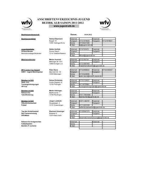 WFV+Adressen 11-12 - TSV Steinhilben