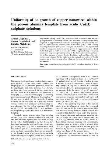 Uniformity of ac growth of copper nanowires within the porous ...