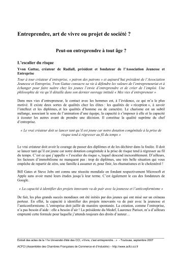 "Entreprendre, art de vivre ou projet de société ? " (pdf - 182 ko) - Cci