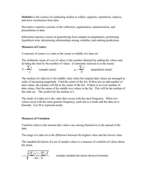 Statistics Terminology